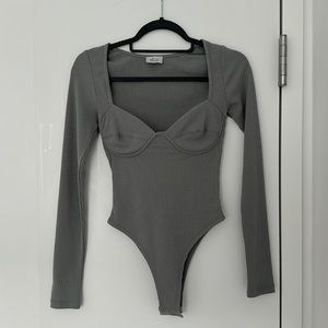 Oh Polly Grey Ribbed Underwired Bodysuit